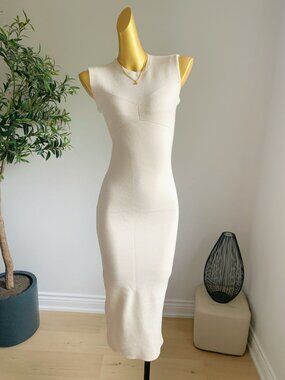 ZARA Cream Knit Midi Dress Bodycon Sleeveless S